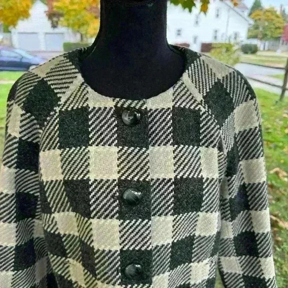 Talbots 12 Wool Blend Gingham Plaid Cape Blazer Italian Fabric Career Office - Picture 3 of 9